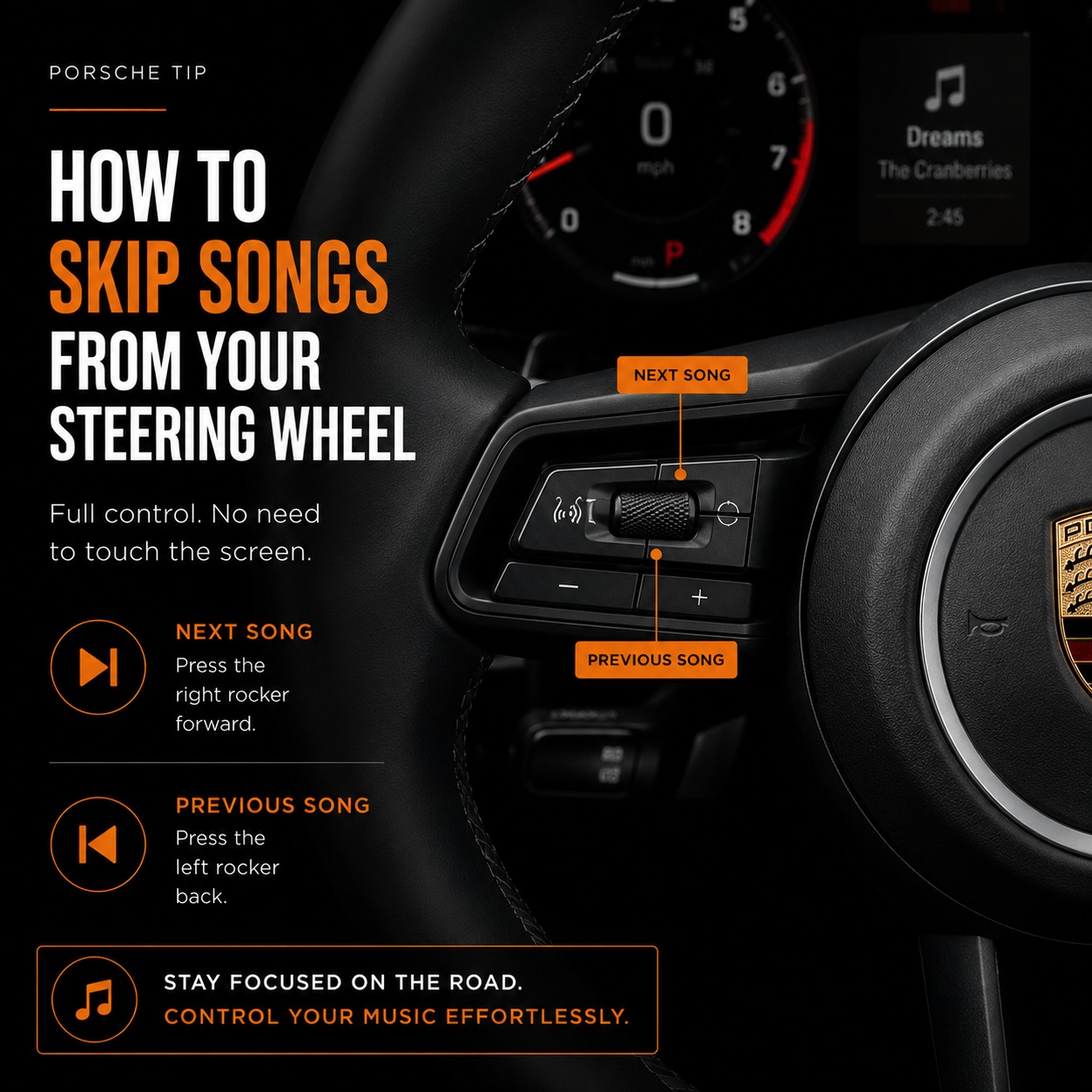 You don’t need to take your eyes off the road to change the song ? 

Most Porsche owners don’t realize you can skip tracks directly from the steering wheel in seconds. 

✔ No reaching for the screen 
✔ No fingerprints everywhere 
✔ Safer & easier while driving 

Once you start using it… you’ll never go back ? 

Follow Euro Tech Motors for simple Porsche & Audi features nobody ever explained to owners.
